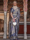 Incredible Blue Digital Print Silk Wedding Wear Saree With Blouse - Zeel Clothing