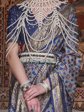 Incredible Blue Digital Print Silk Wedding Wear Saree With Blouse - Zeel Clothing