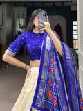 Incredible Blue Patola Printed Tussar Silk Lehenga Choli With Dupatta - Zeel Clothing