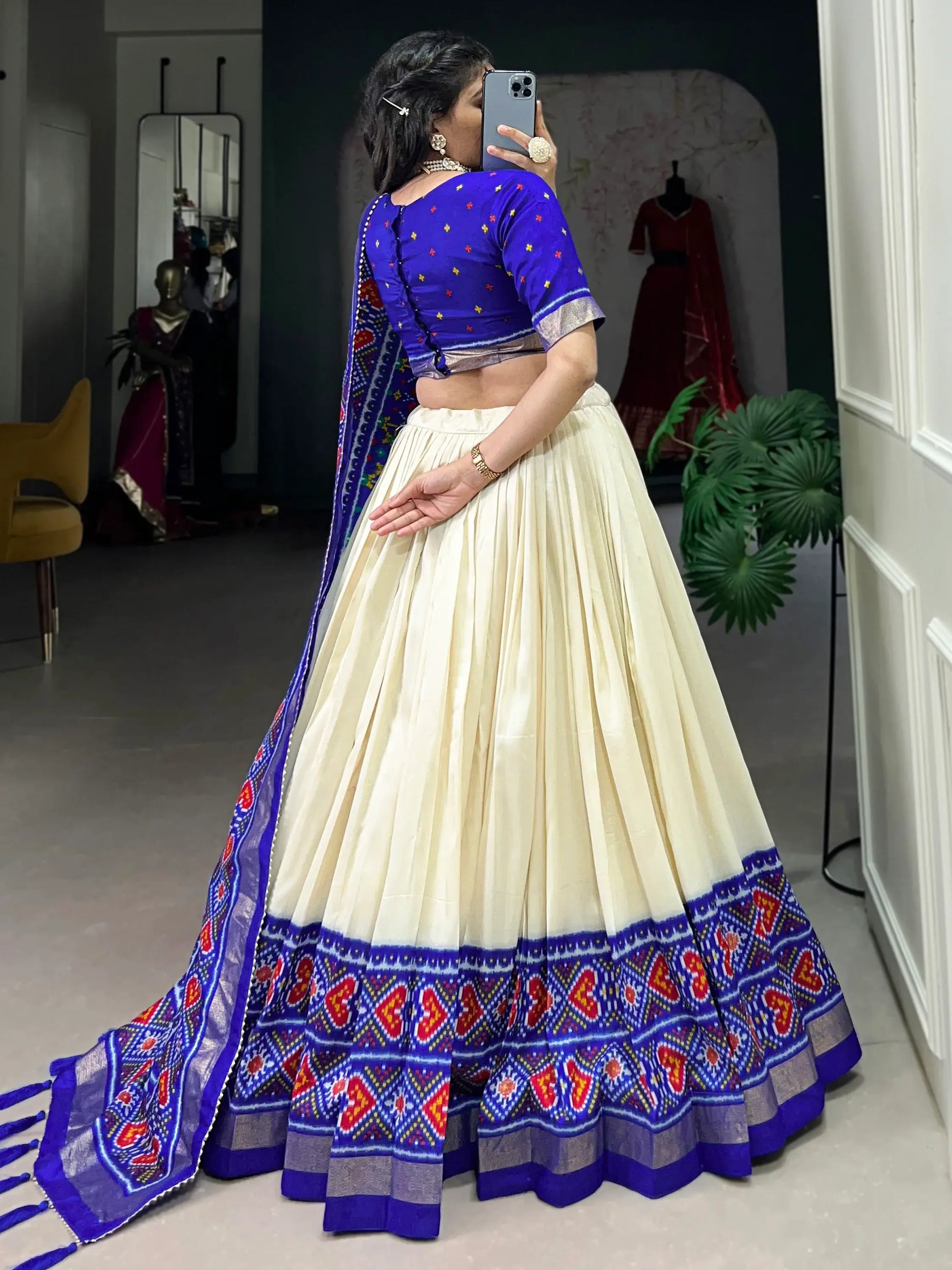 Incredible Blue Patola Printed Tussar Silk Lehenga Choli With Dupatta - Zeel Clothing