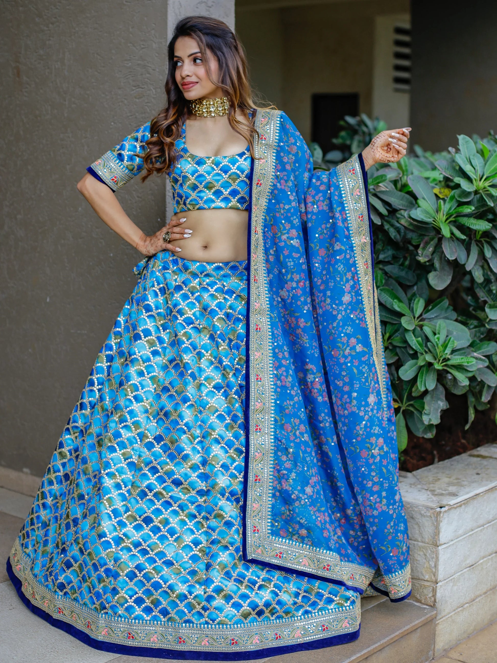 Incredible Blue Sequins Work Art Silk Sangeet Wear Lehenga Choli - Zeel Clothing