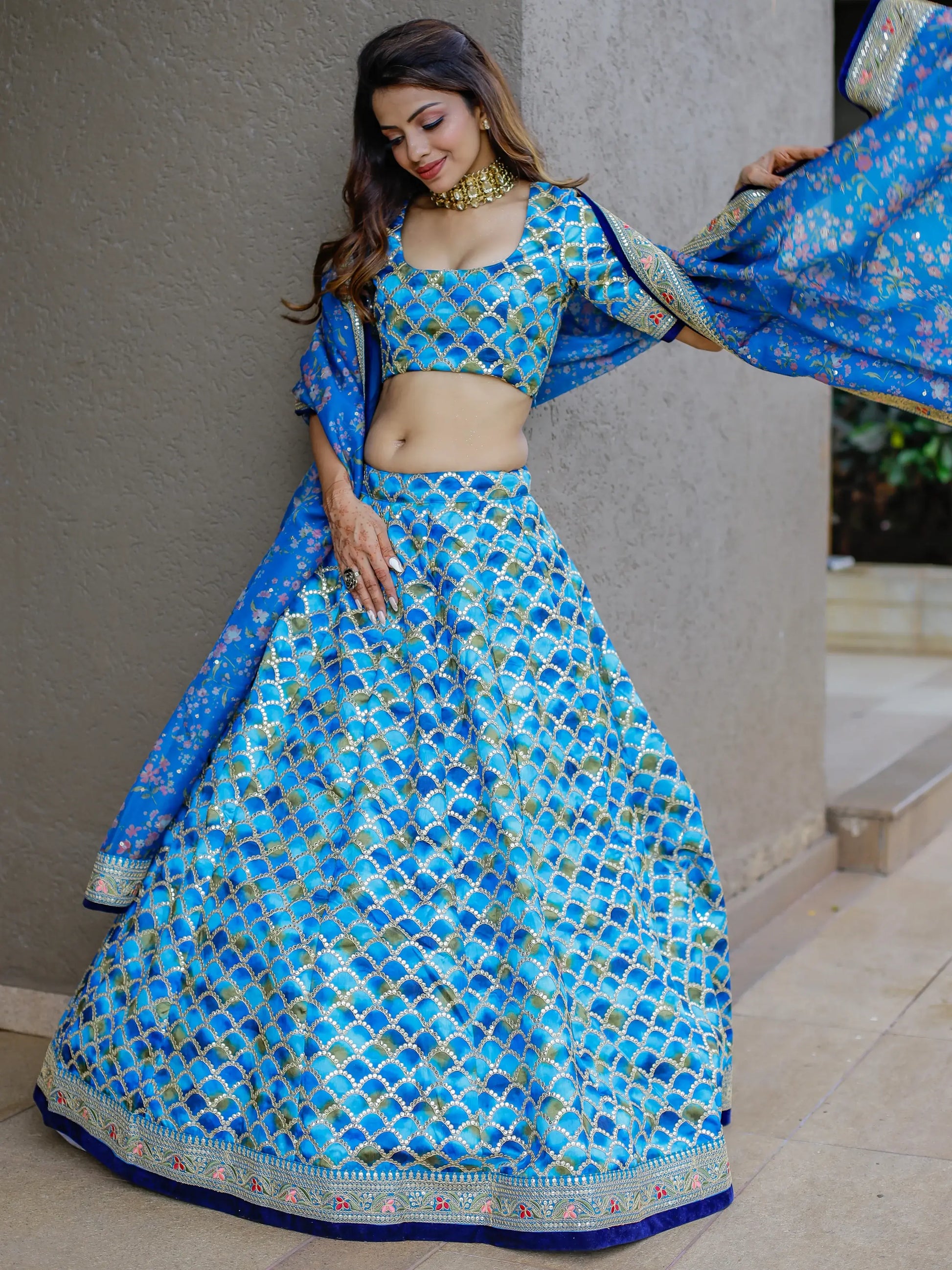 Incredible Blue Sequins Work Art Silk Sangeet Wear Lehenga Choli - Zeel Clothing