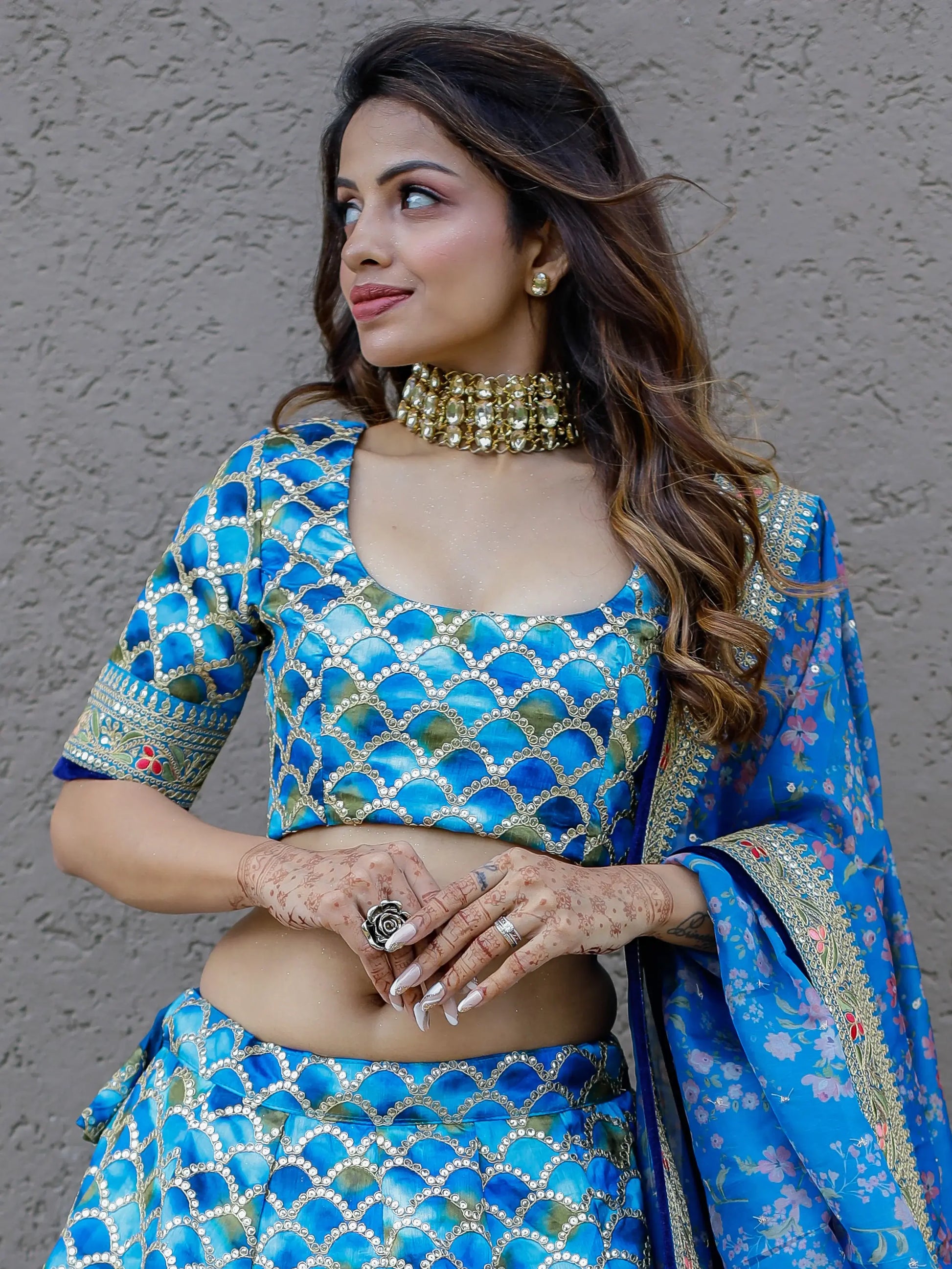 Incredible Blue Sequins Work Art Silk Sangeet Wear Lehenga Choli - Zeel Clothing