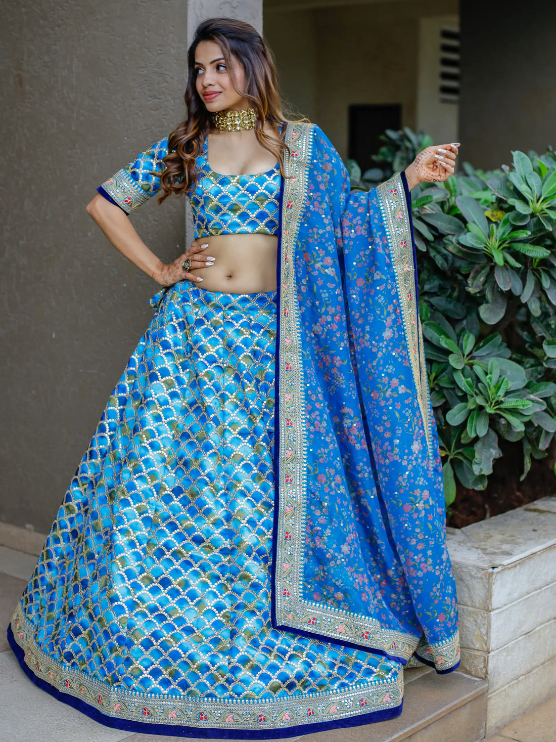Incredible Blue Sequins Work Art Silk Sangeet Wear Lehenga Choli - Zeel Clothing
