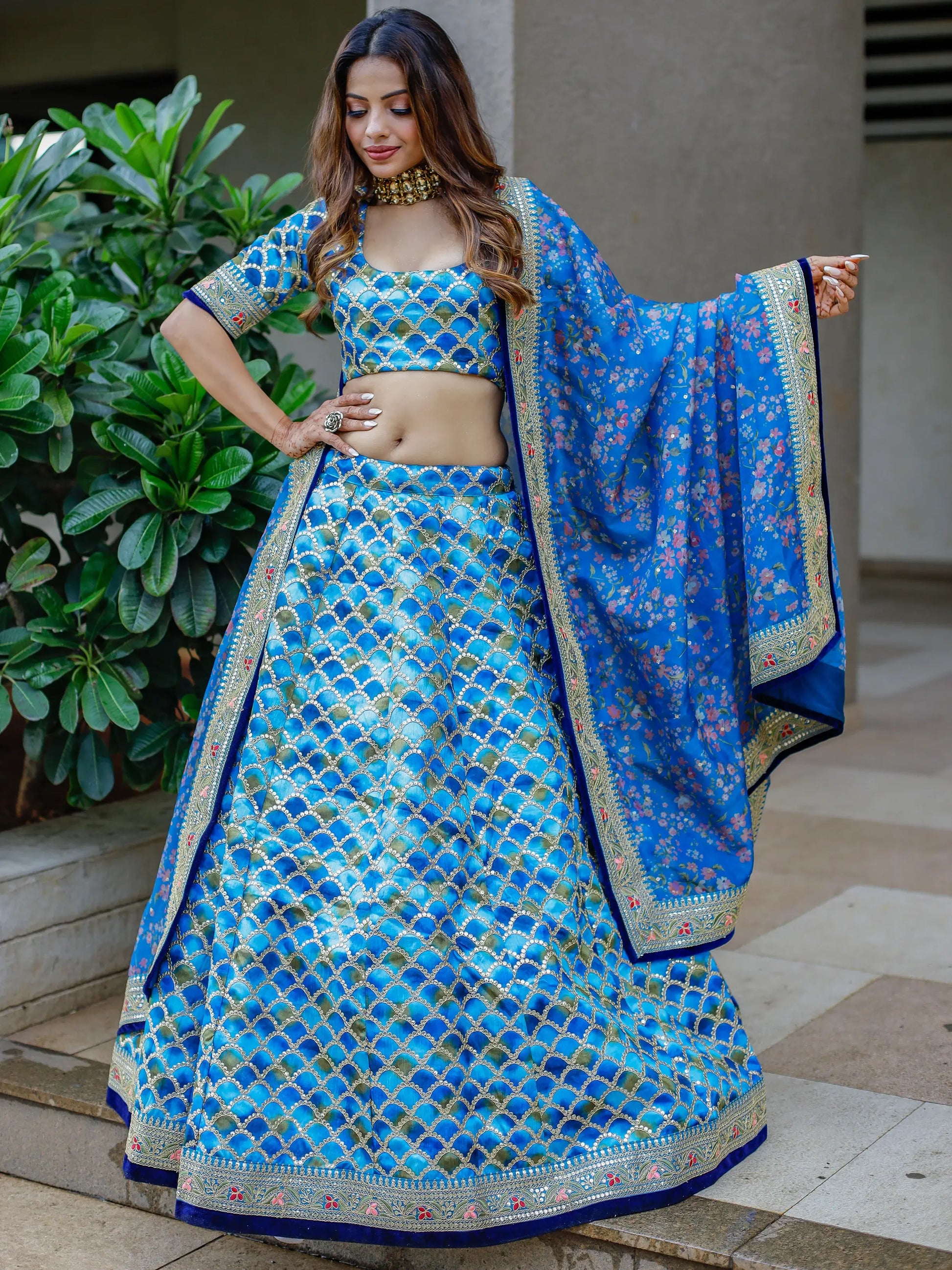 Incredible Blue Sequins Work Art Silk Sangeet Wear Lehenga Choli - Zeel Clothing