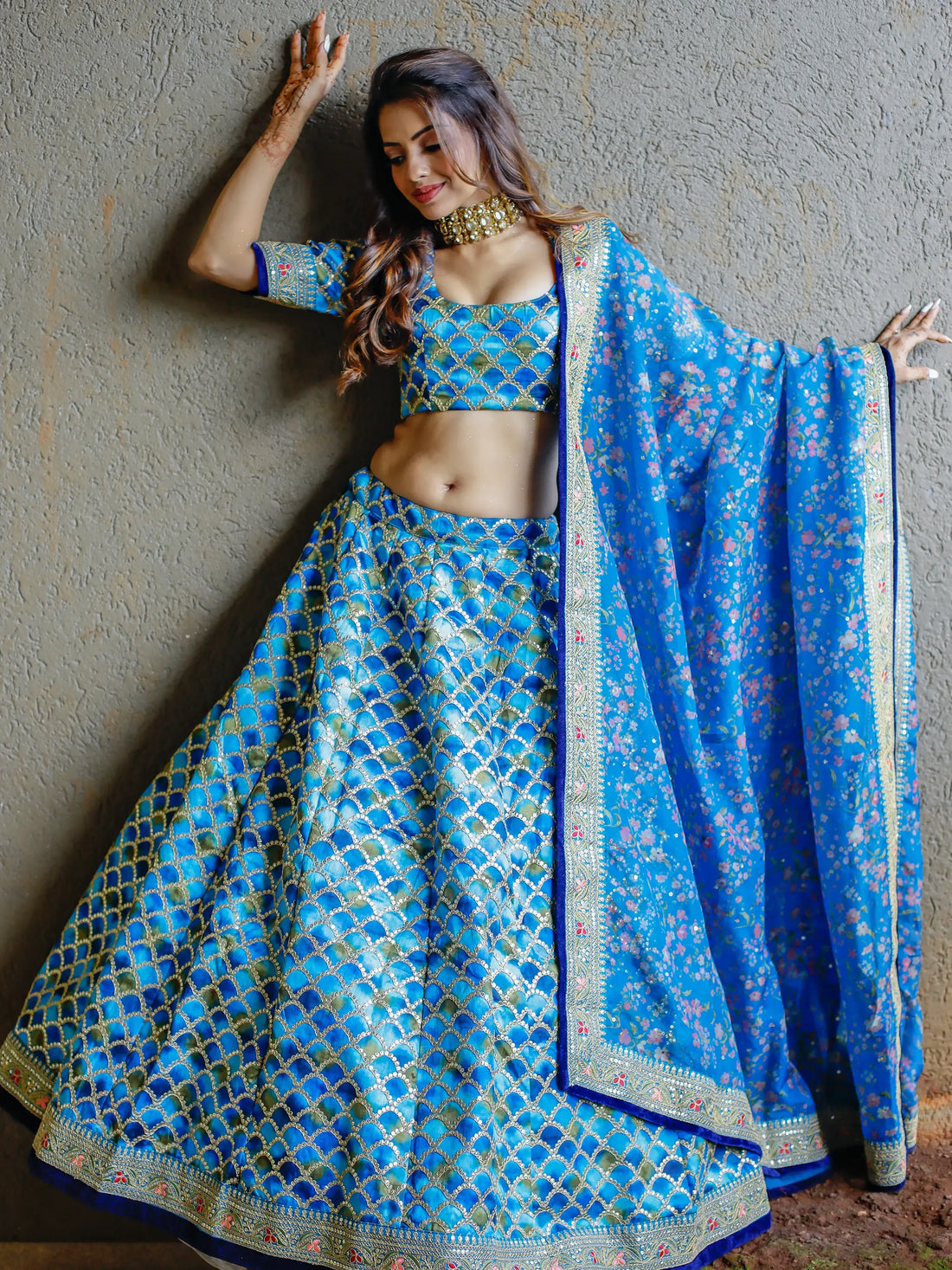 Incredible Blue Sequins Work Art Silk Sangeet Wear Lehenga Choli - Zeel Clothing