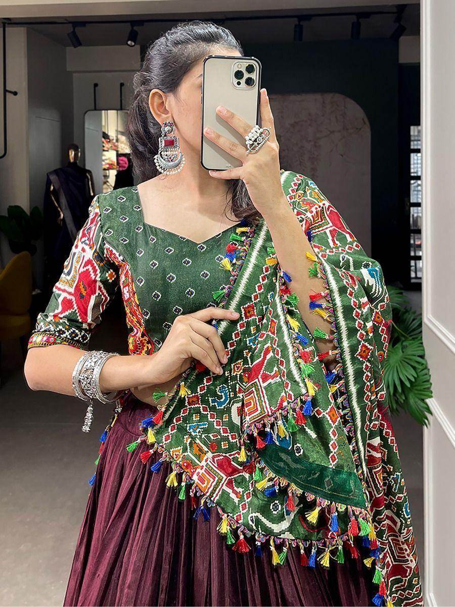 Incredible Brown Gamthi Work Dola Silk Lehenga Choli - Zeel Clothing