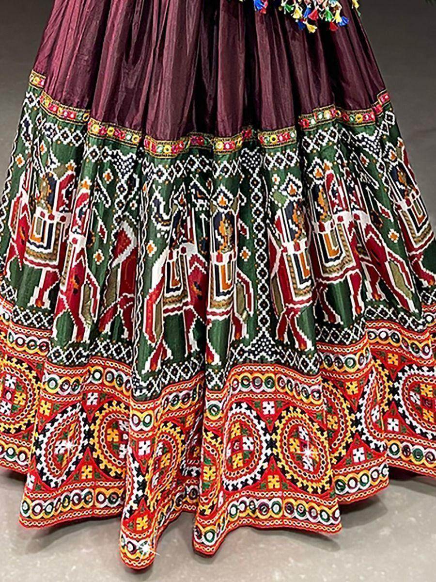 Incredible Brown Gamthi Work Dola Silk Lehenga Choli - Zeel Clothing