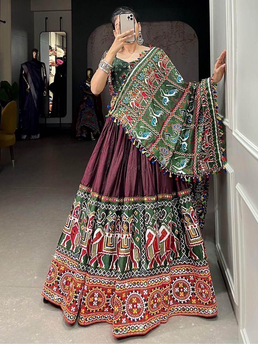 Incredible Brown Gamthi Work Dola Silk Lehenga Choli - Zeel Clothing
