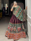 Incredible Brown Gamthi Work Dola Silk Lehenga Choli - Zeel Clothing