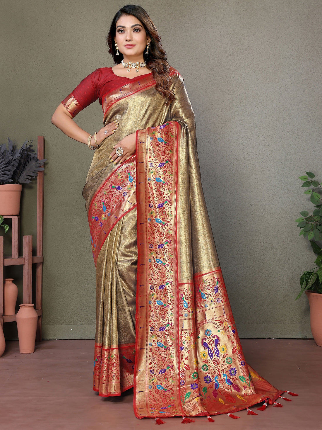 Incredible Brown Zari Weaving Banarasi Silk Festive Wear Saree - Zeel Clothing