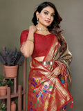 Incredible Brown Zari Weaving Banarasi Silk Festive Wear Saree - Zeel Clothing