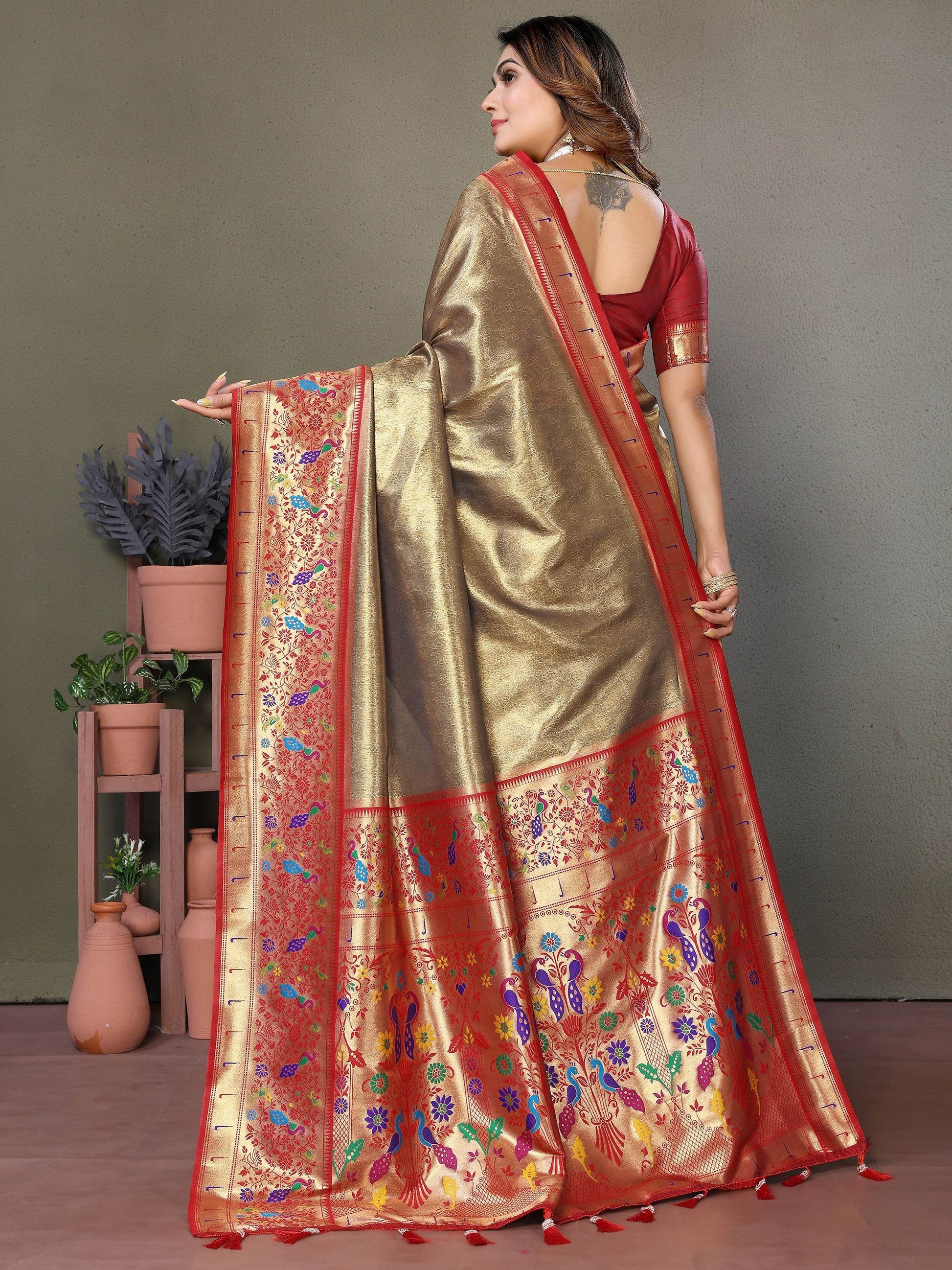 Incredible Brown Zari Weaving Banarasi Silk Festive Wear Saree - Zeel Clothing