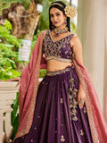 Incredible Burgundy Sequins Embroidered Tissue Lehenga Choli - Zeel Clothing