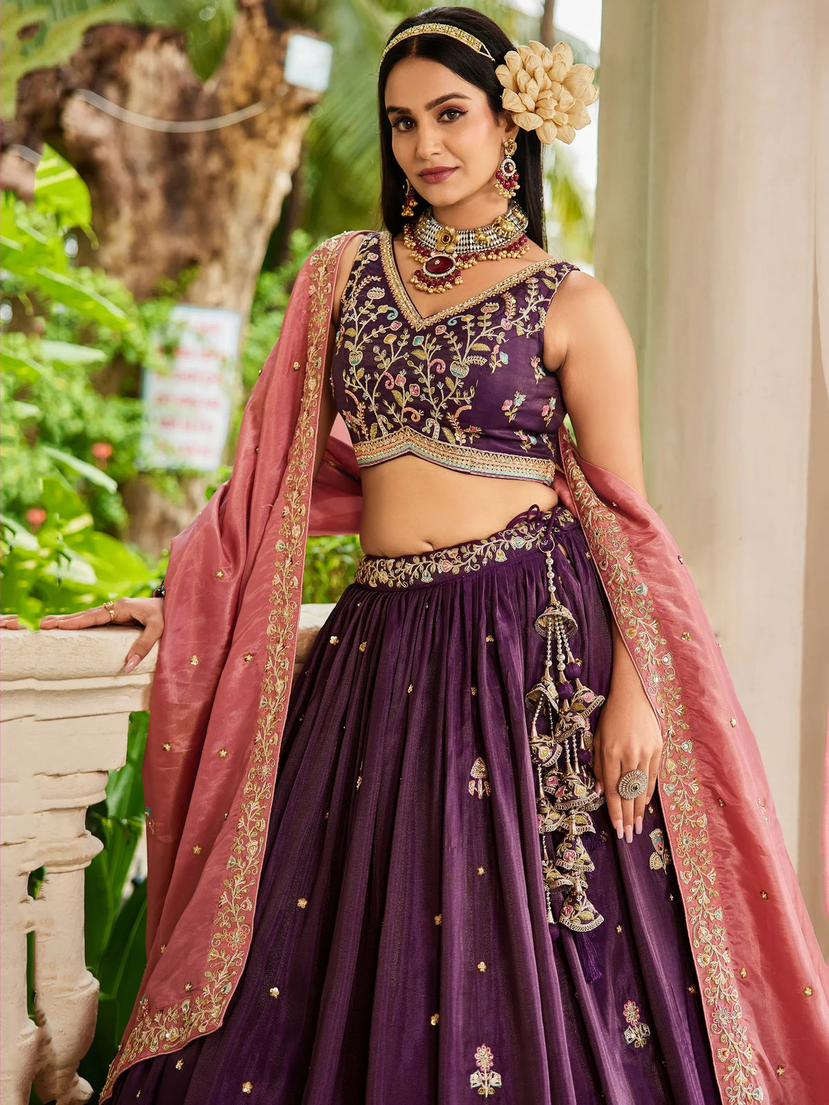 Incredible Burgundy Sequins Embroidered Tissue Lehenga Choli - Zeel Clothing