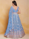 Incredible Coral Blue Sequins Georgette Gown With Dupatta - Zeel Clothing
