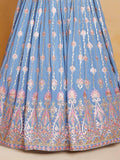 Incredible Coral Blue Sequins Georgette Gown With Dupatta - Zeel Clothing