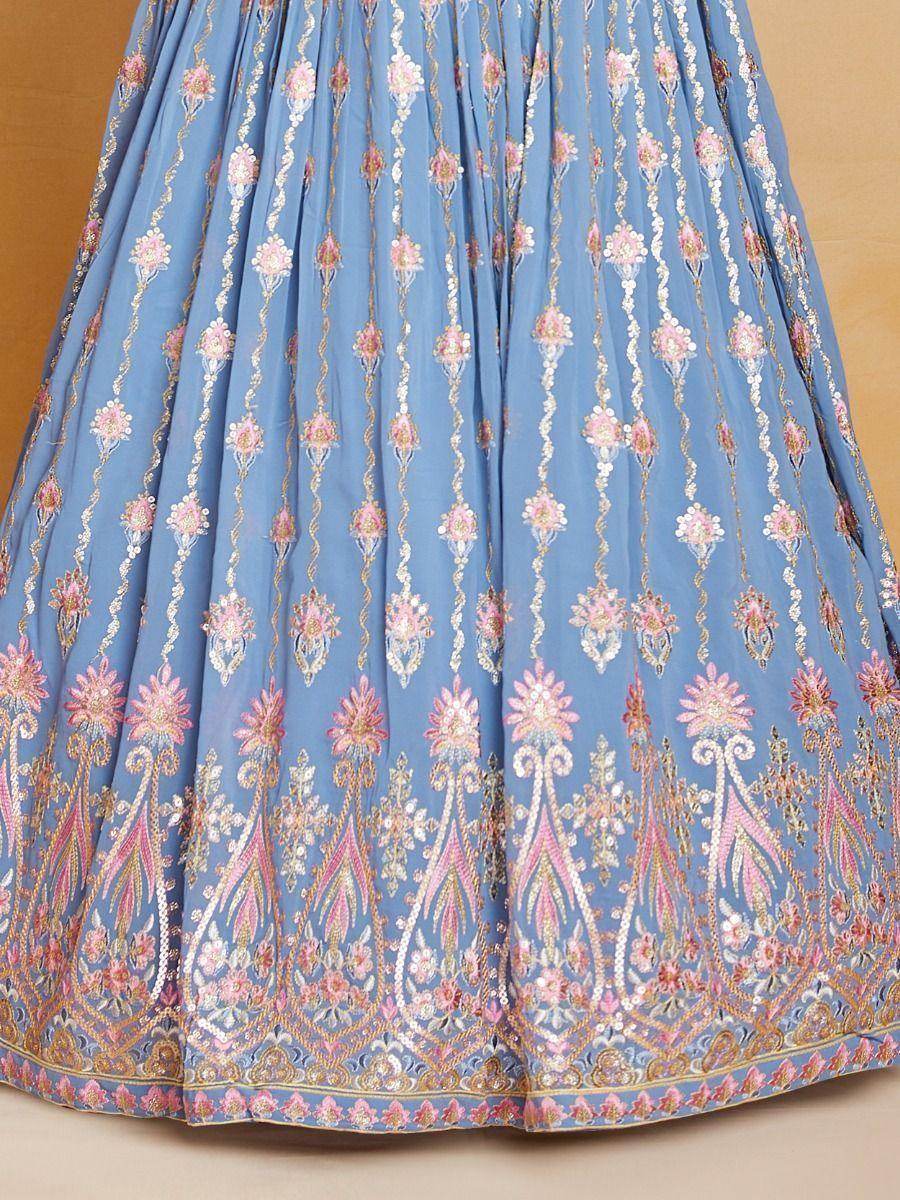 Incredible Coral Blue Sequins Georgette Gown With Dupatta - Zeel Clothing