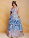 Incredible Coral Blue Sequins Georgette Gown With Dupatta - Zeel Clothing