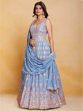 Incredible Coral Blue Sequins Georgette Gown With Dupatta - Zeel Clothing