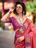 Incredible Coral Red Zari Weaving Banarasi Silk Event Wear Saree - Zeel Clothing