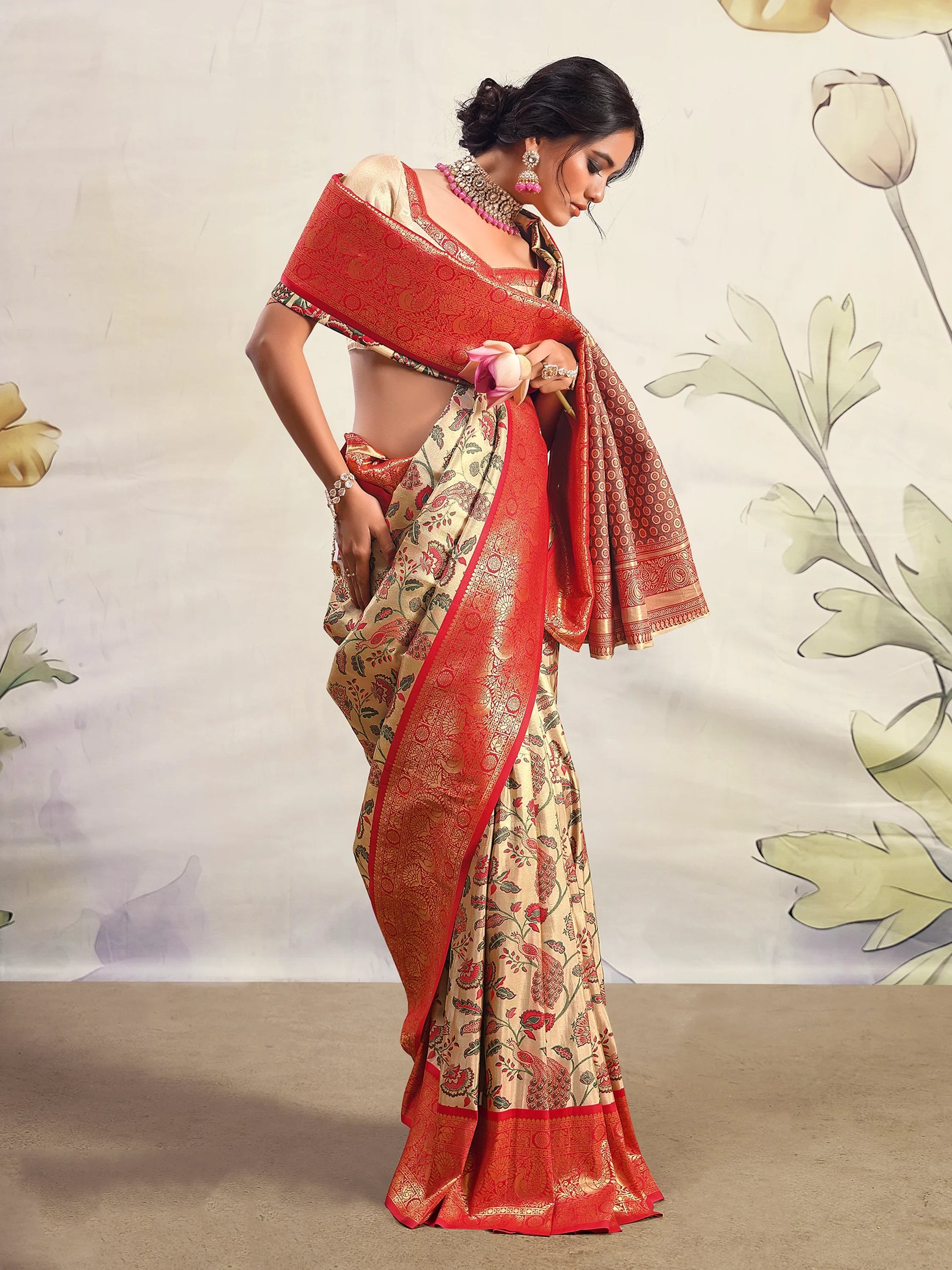 Incredible Cream Zari Weaving Silk Traditional Saree With Blouse - Zeel Clothing