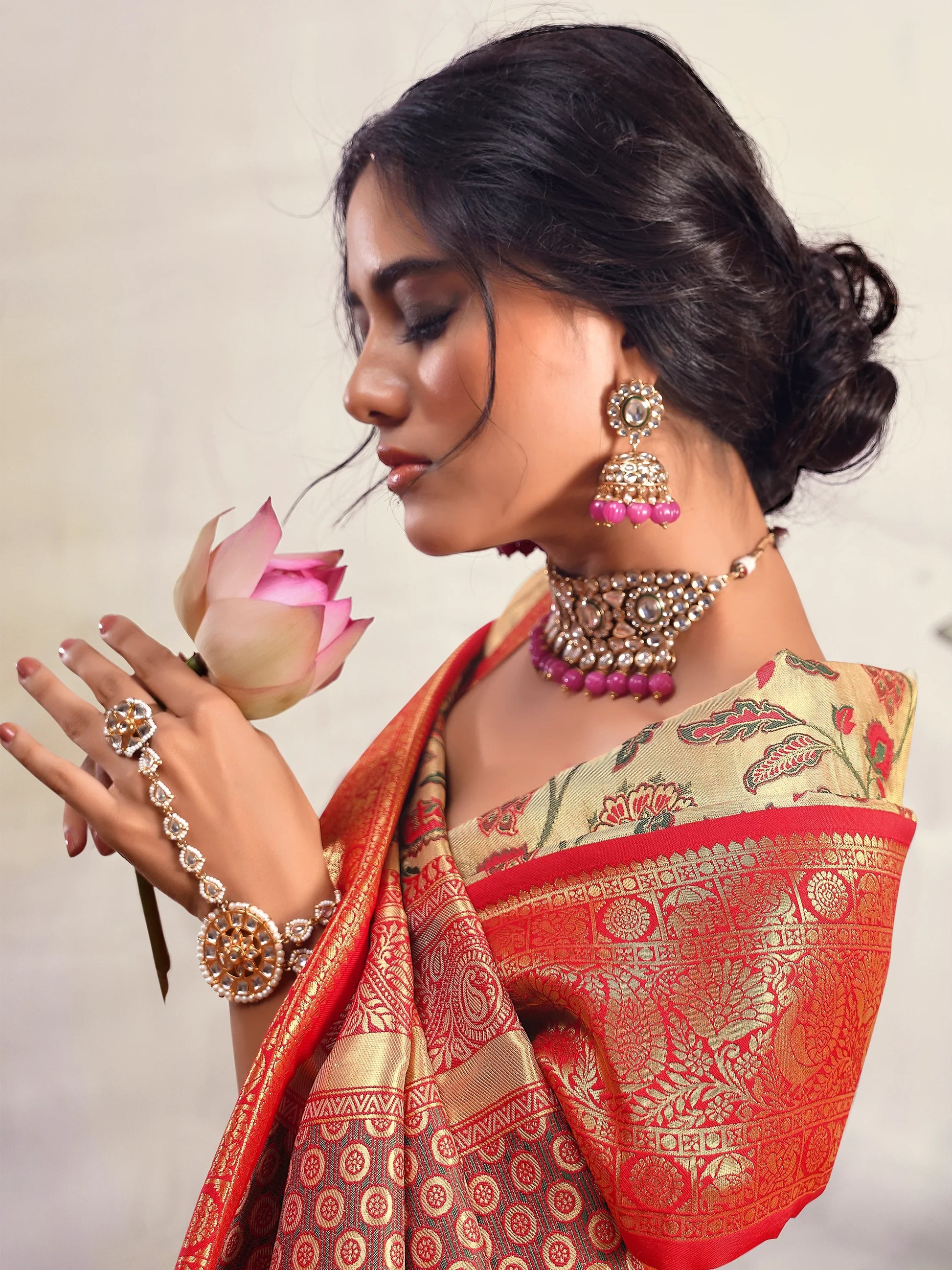 Incredible Cream Zari Weaving Silk Traditional Saree With Blouse - Zeel Clothing