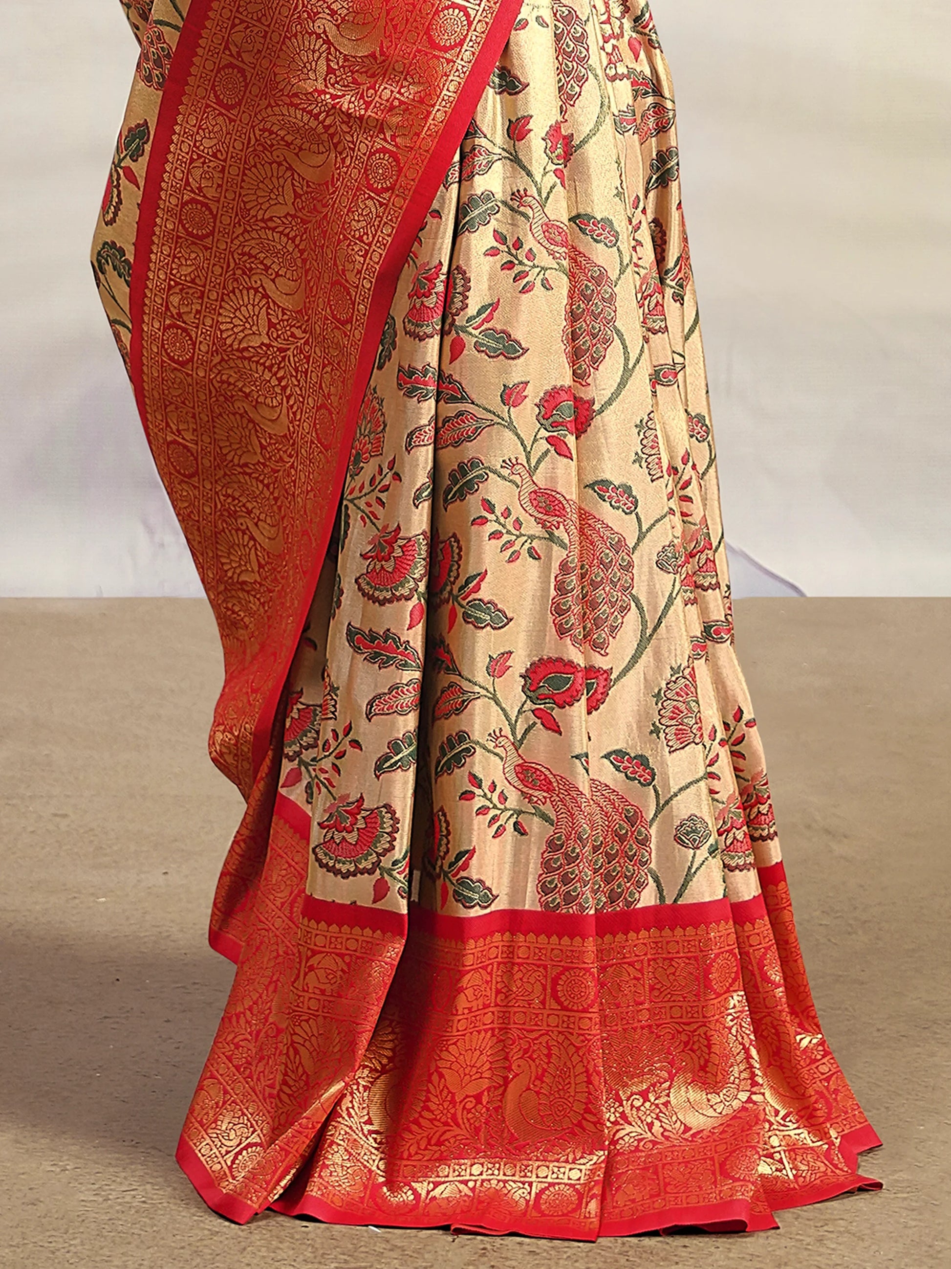 Incredible Cream Zari Weaving Silk Traditional Saree With Blouse - Zeel Clothing