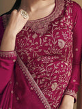 Incredible Dark Pink Embroidered Soft Silk Palazzo Suit - Zeel Clothing