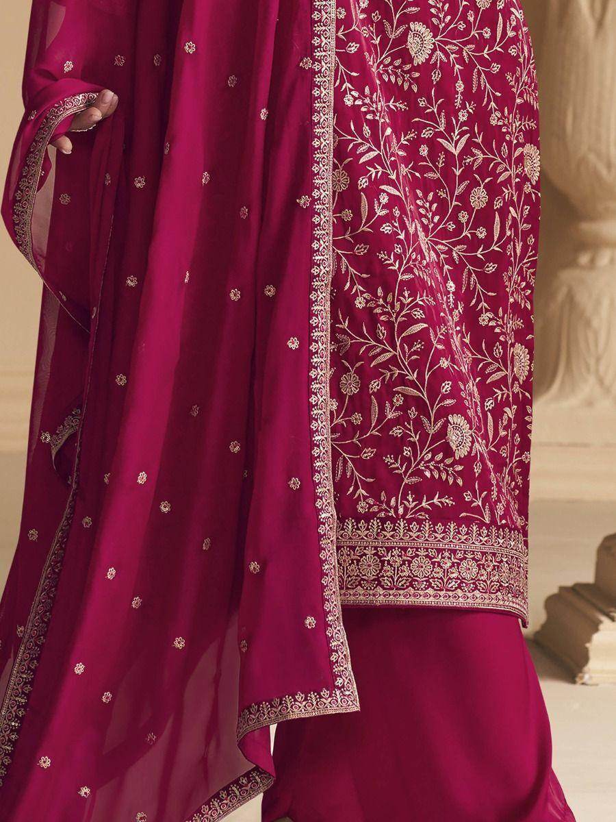 Incredible Dark Pink Embroidered Soft Silk Palazzo Suit - Zeel Clothing