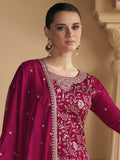 Incredible Dark Pink Embroidered Soft Silk Palazzo Suit - Zeel Clothing