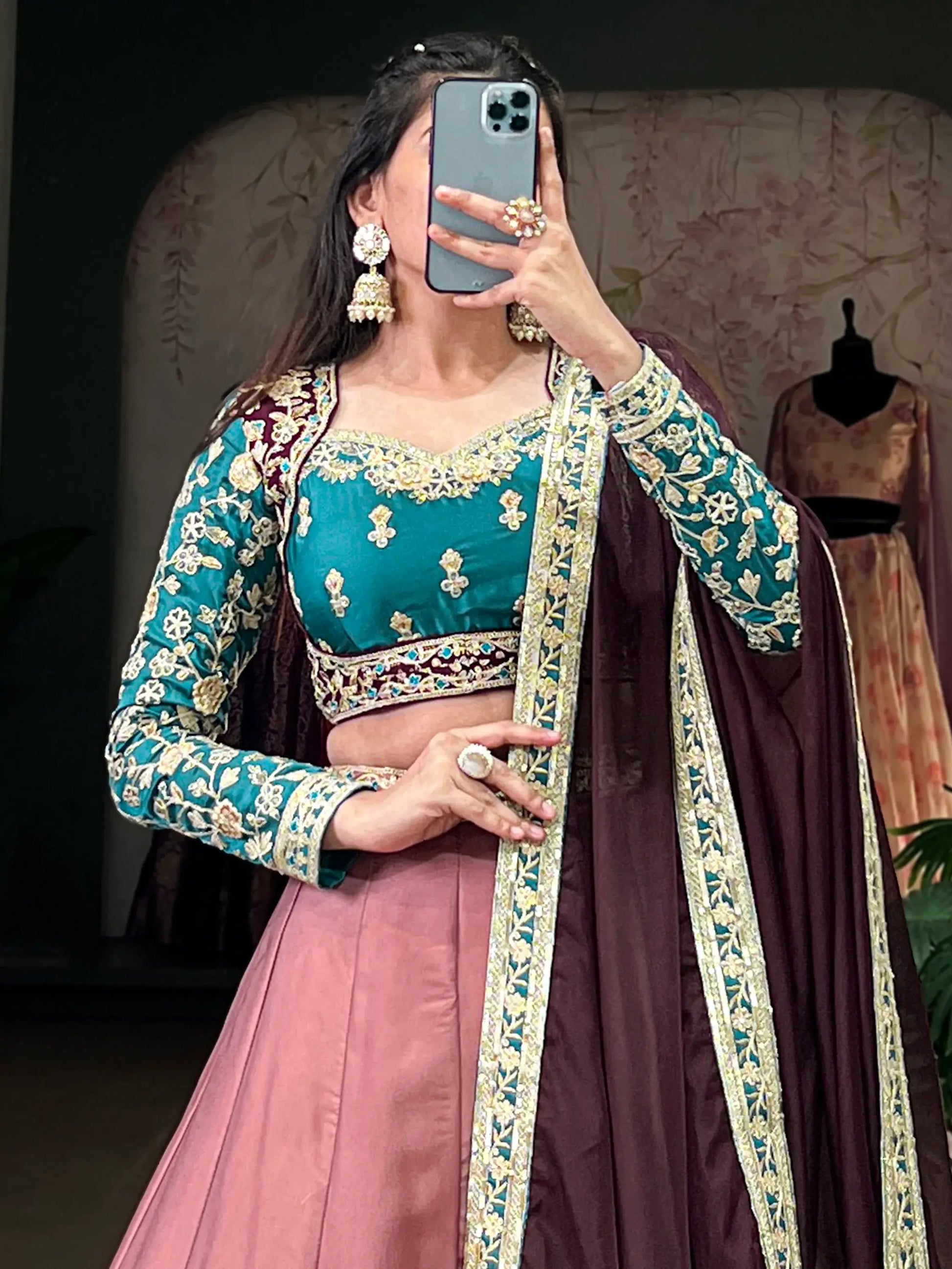 Incredible Dusty Pink Thread Work Silk Enagament Wear Lehenga Choli - Zeel Clothing