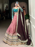 Incredible Dusty Pink Thread Work Silk Enagament Wear Lehenga Choli - Zeel Clothing