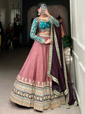 Incredible Dusty Pink Thread Work Silk Enagament Wear Lehenga Choli - Zeel Clothing