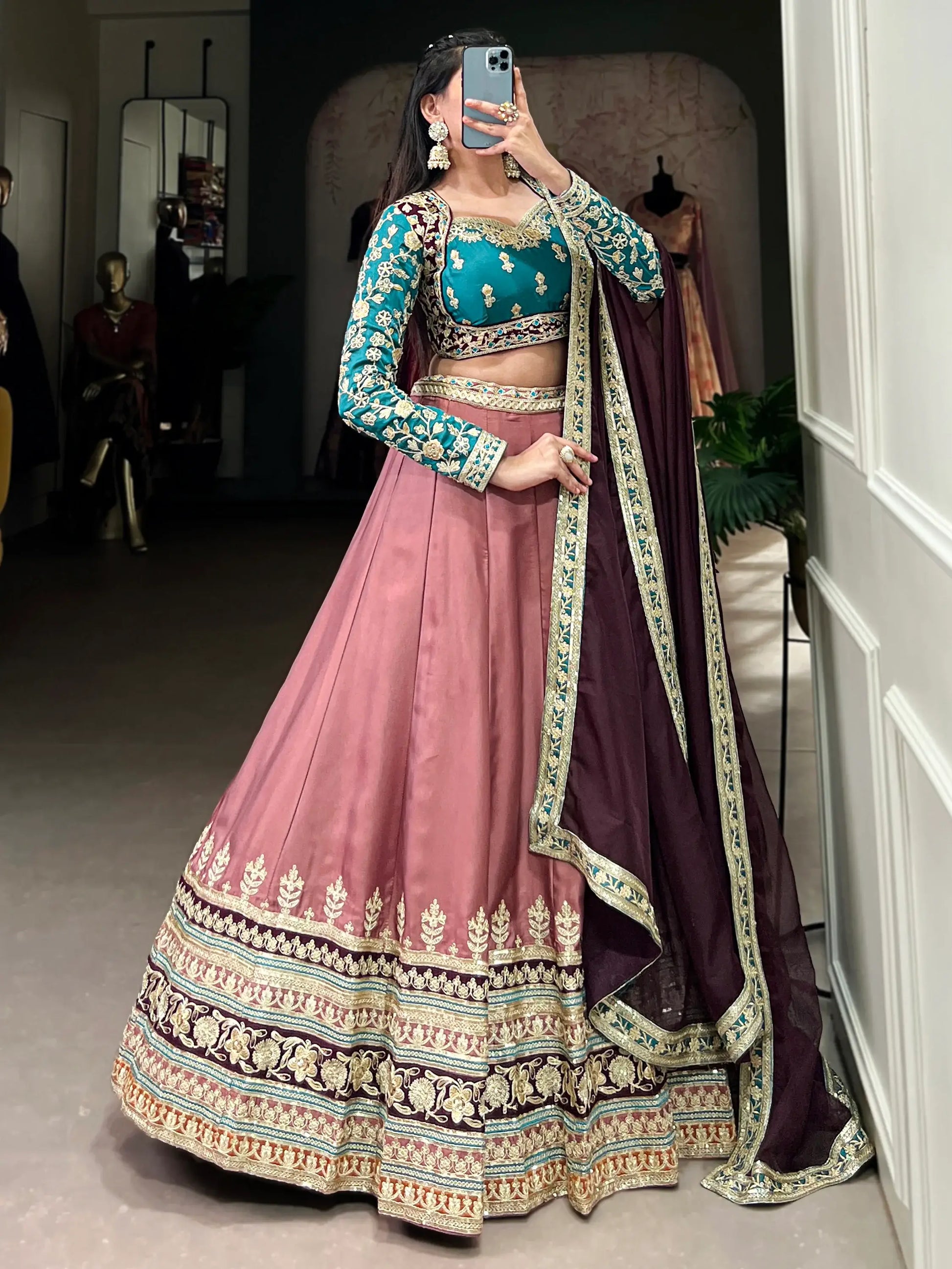 Incredible Dusty Pink Thread Work Silk Enagament Wear Lehenga Choli - Zeel Clothing