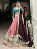 Incredible Dusty Pink Thread Work Silk Enagament Wear Lehenga Choli - Zeel Clothing