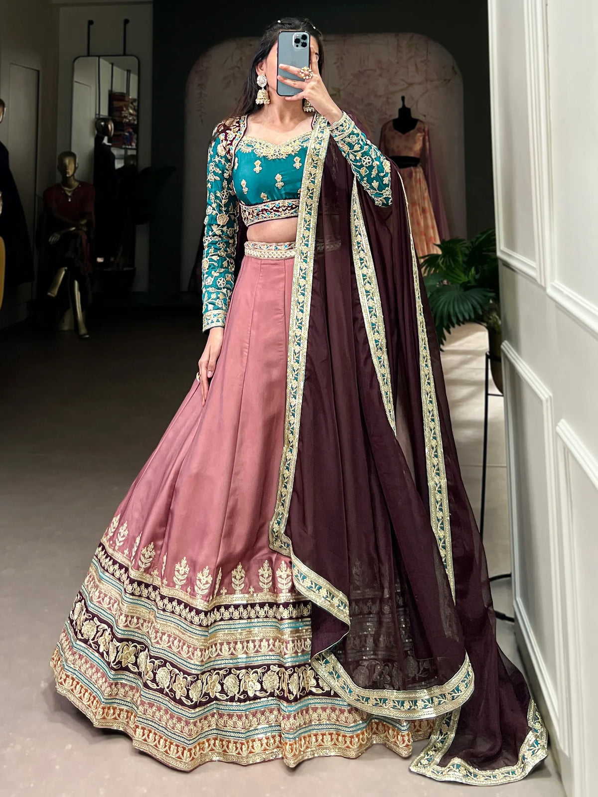 Incredible Dusty Pink Thread Work Silk Enagament Wear Lehenga Choli - Zeel Clothing