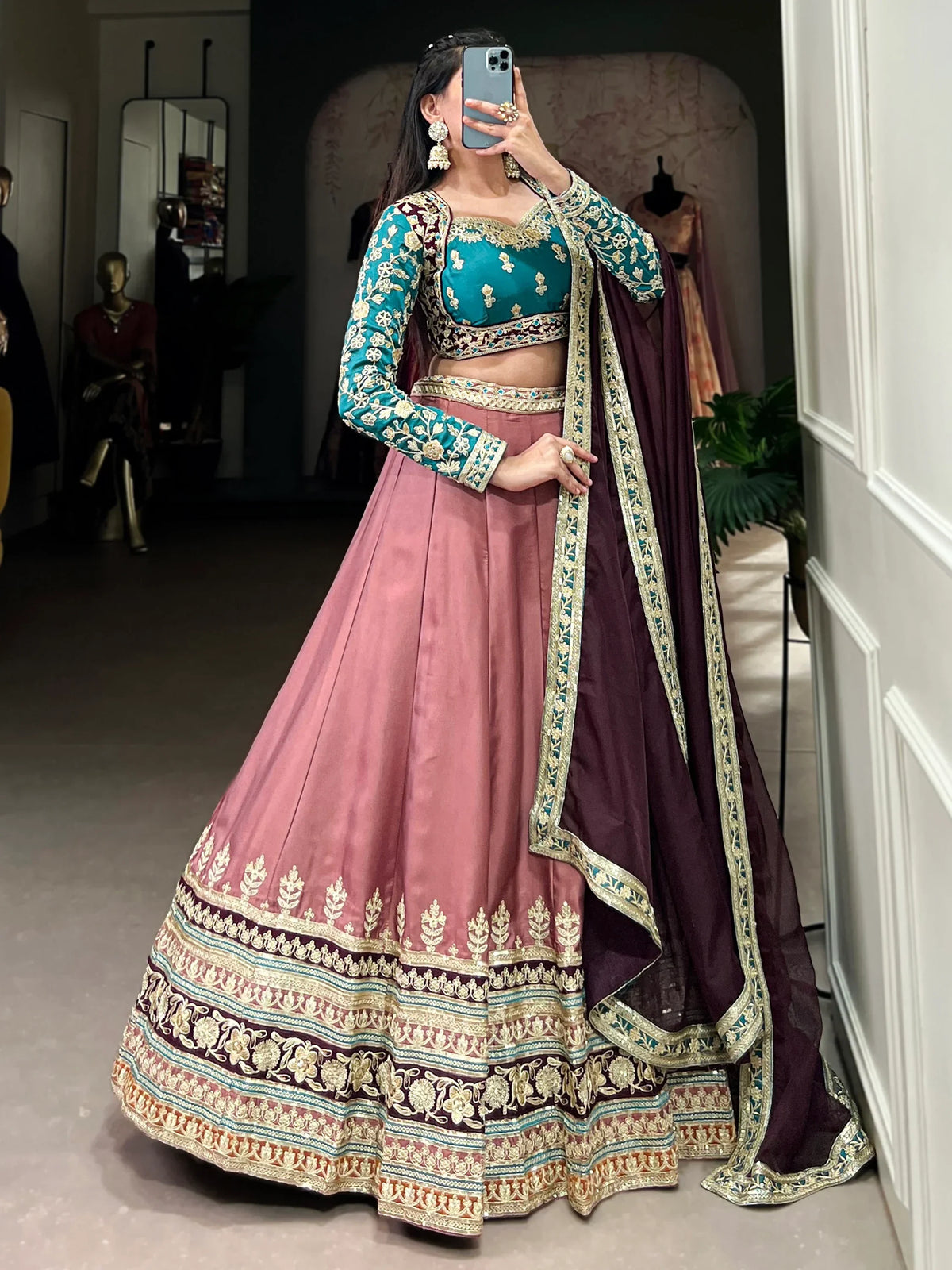 Incredible Dusty Pink Thread Work Silk Enagament Wear Lehenga Choli - Zeel Clothing