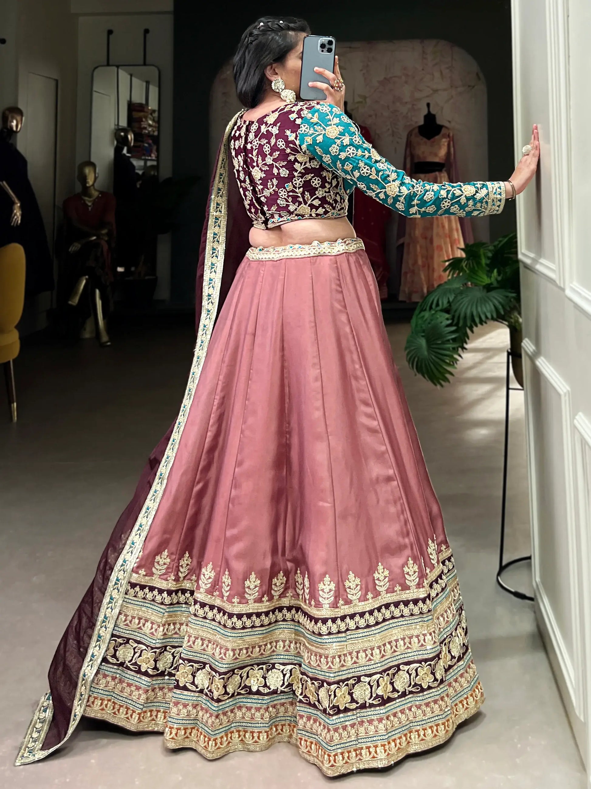 Incredible Dusty Pink Thread Work Silk Enagament Wear Lehenga Choli - Zeel Clothing