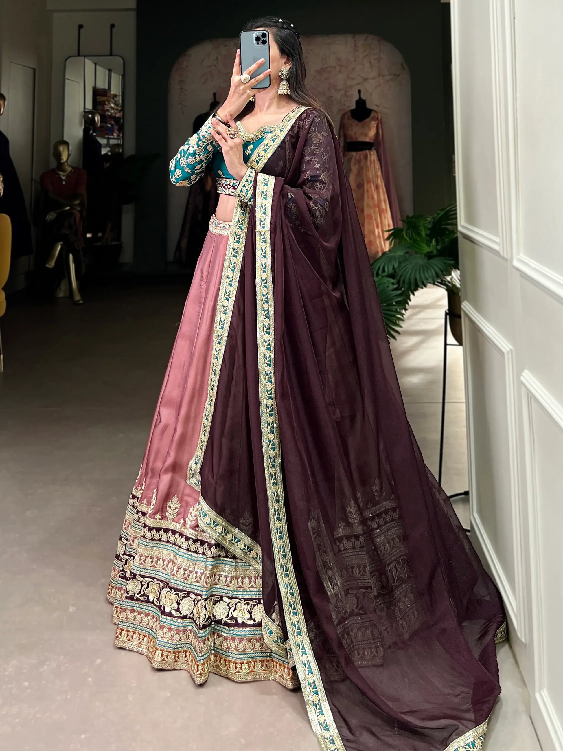 Incredible Dusty Pink Thread Work Silk Enagament Wear Lehenga Choli - Zeel Clothing