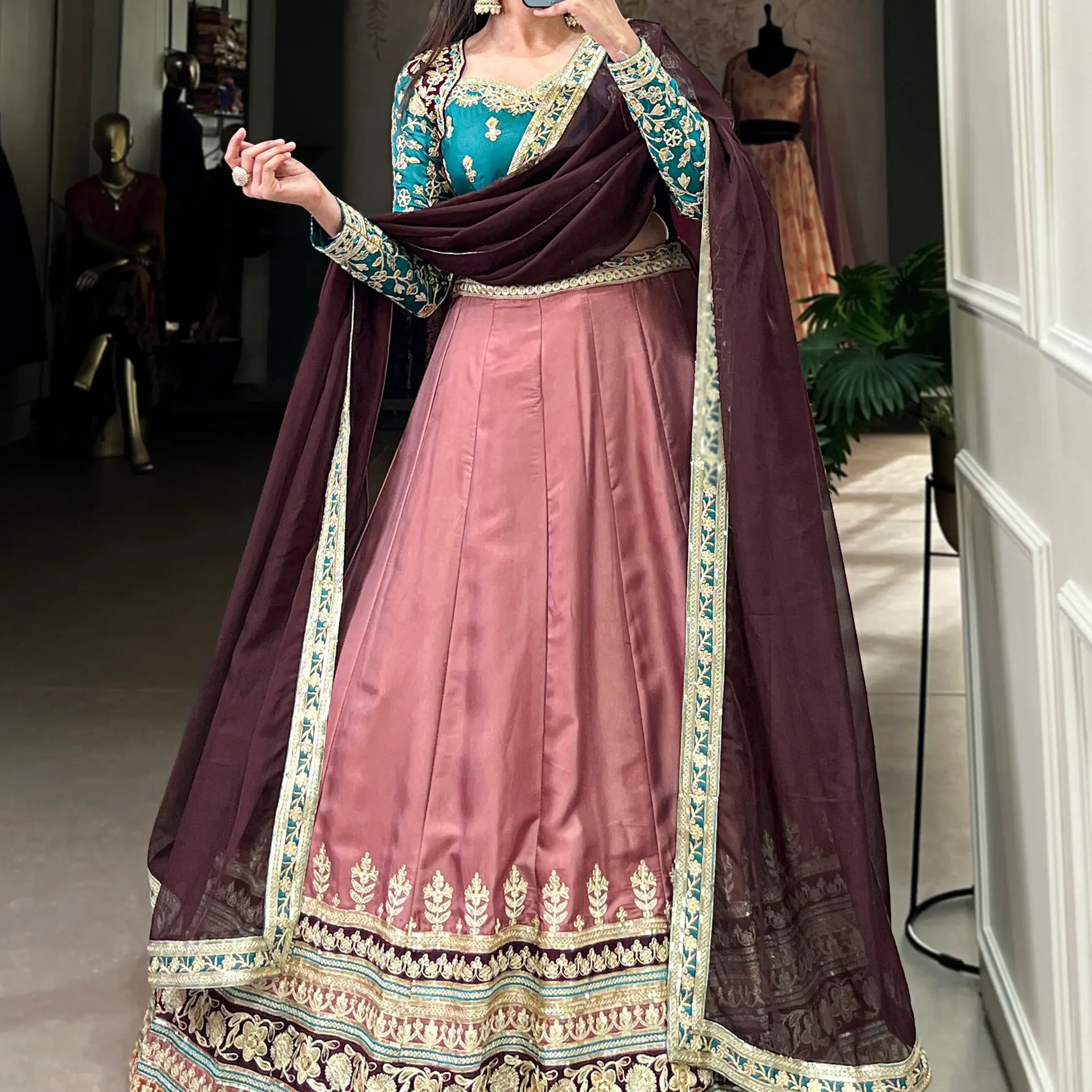 Incredible Dusty Pink Thread Work Silk Enagament Wear Lehenga Choli - Zeel Clothing