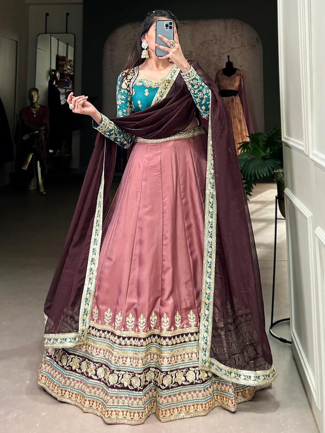 Incredible Dusty Pink Thread Work Silk Enagament Wear Lehenga Choli - Zeel Clothing