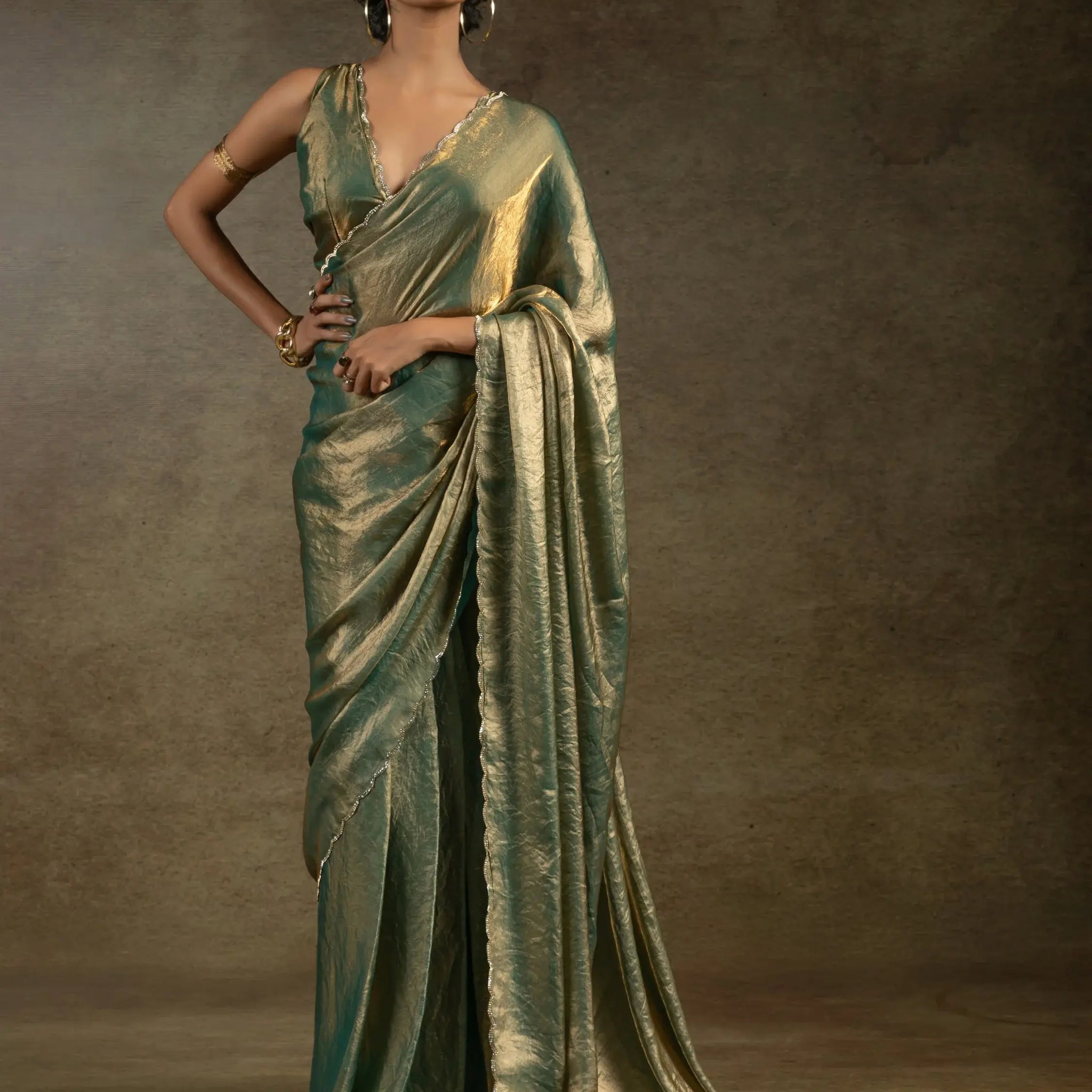 Incredible Green Border Work Satin Party Wear Pre-Stitched Saree With Blouse - Zeel Clothing