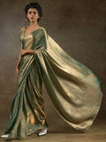 Incredible Green Border Work Satin Party Wear Pre-Stitched Saree With Blouse - Zeel Clothing