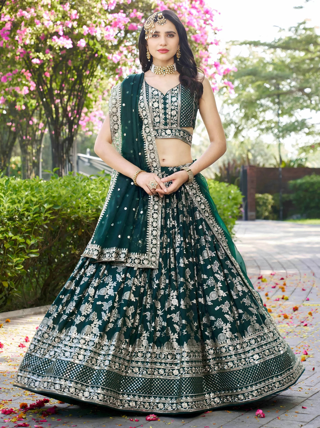Incredible Green Ceremonial Wear Zari Embroidery Lehenga Choli With Dupatta - Zeel Clothing