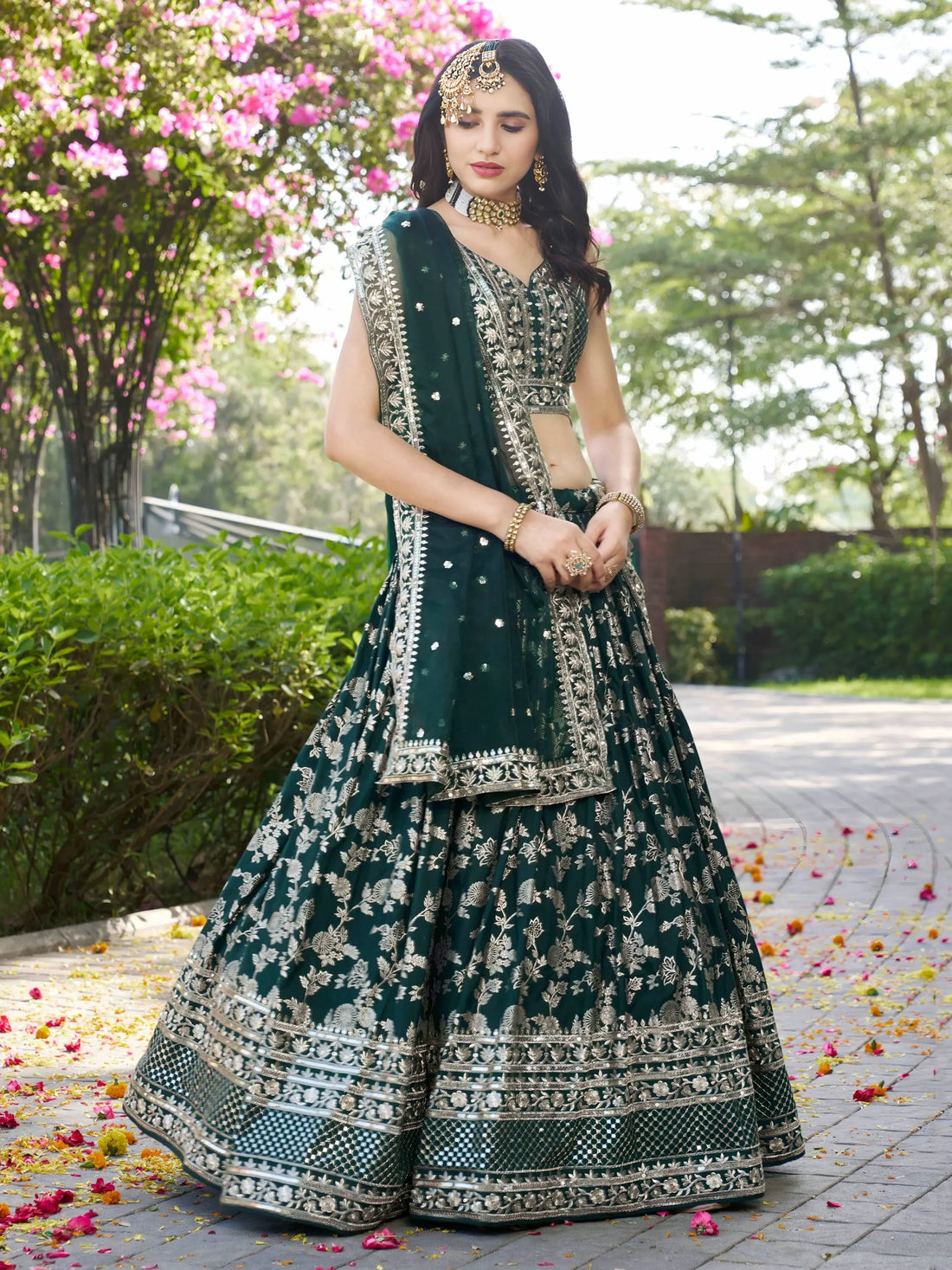 Incredible Green Ceremonial Wear Zari Embroidery Lehenga Choli With Dupatta - Zeel Clothing