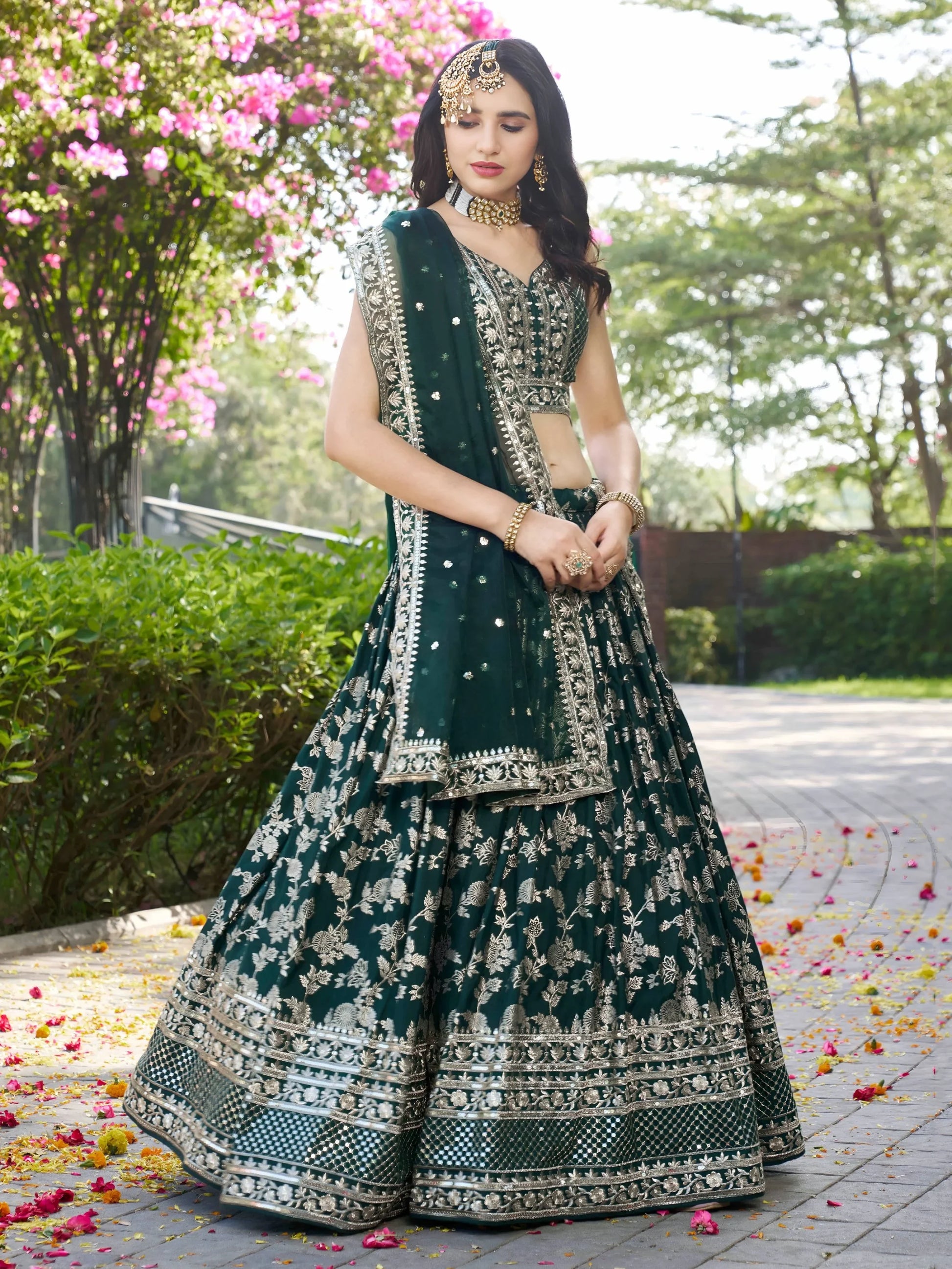 Incredible Green Ceremonial Wear Zari Embroidery Lehenga Choli With Dupatta - Zeel Clothing
