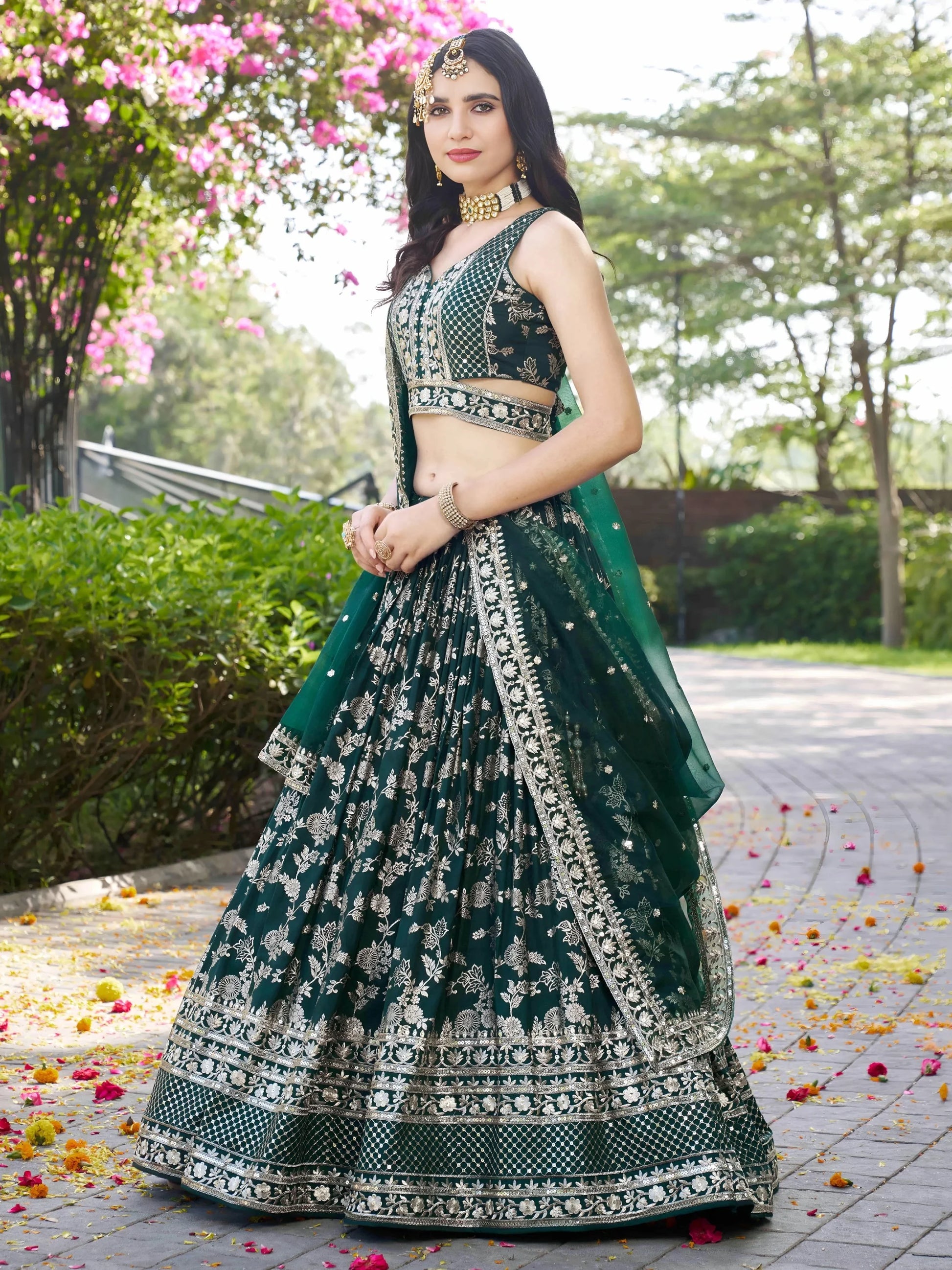 Incredible Green Ceremonial Wear Zari Embroidery Lehenga Choli With Dupatta - Zeel Clothing