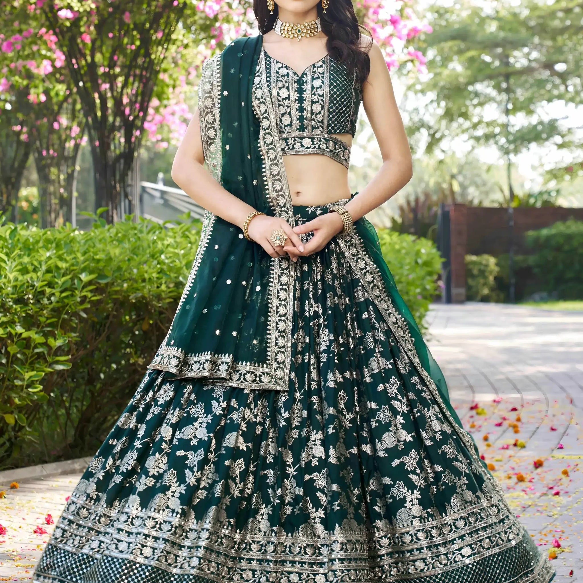 Incredible Green Ceremonial Wear Zari Embroidery Lehenga Choli With Dupatta - Zeel Clothing