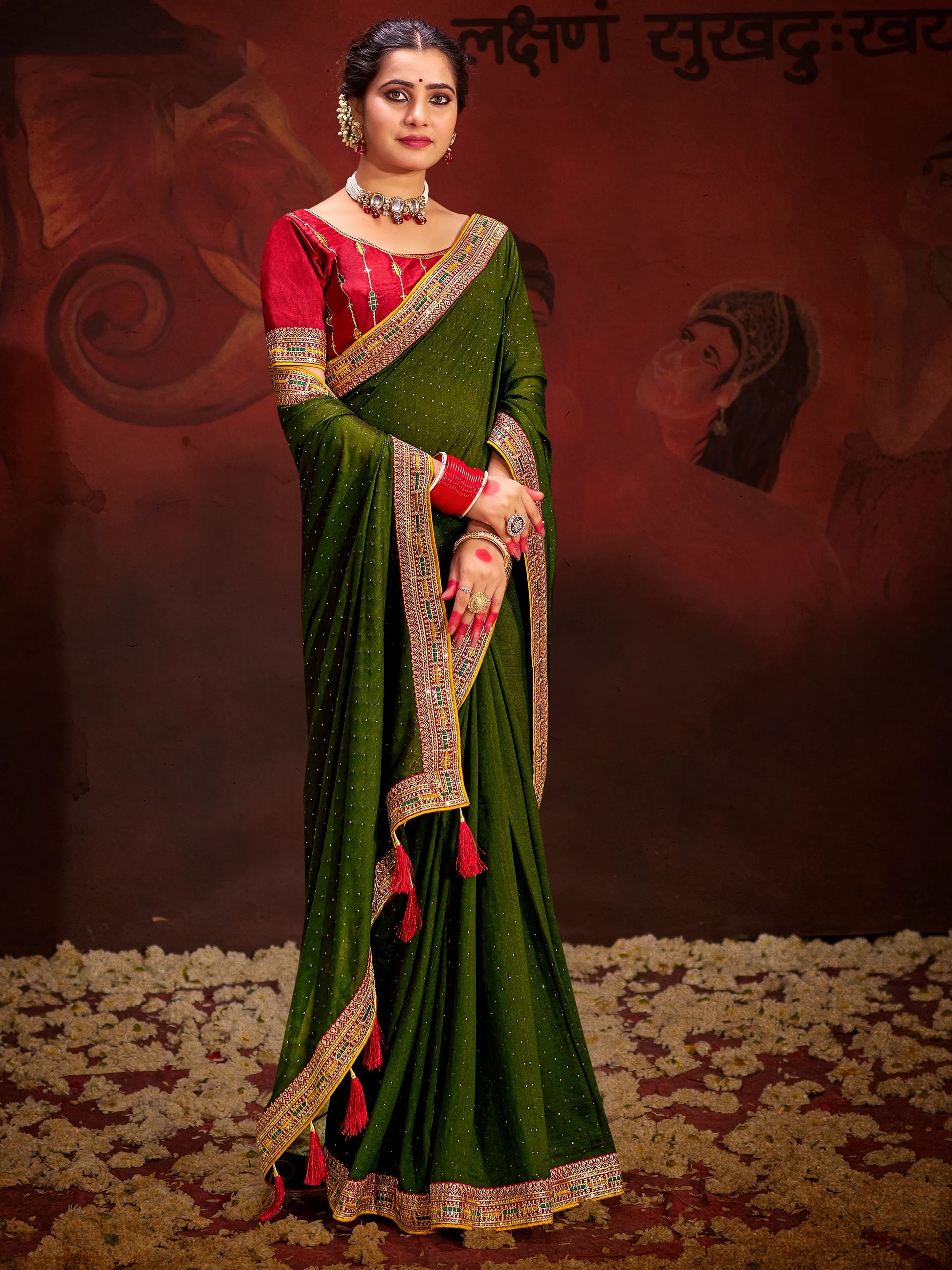 Incredible Green Heavy Lace Work Silk Event Wear Saree With Blouse - Zeel Clothing